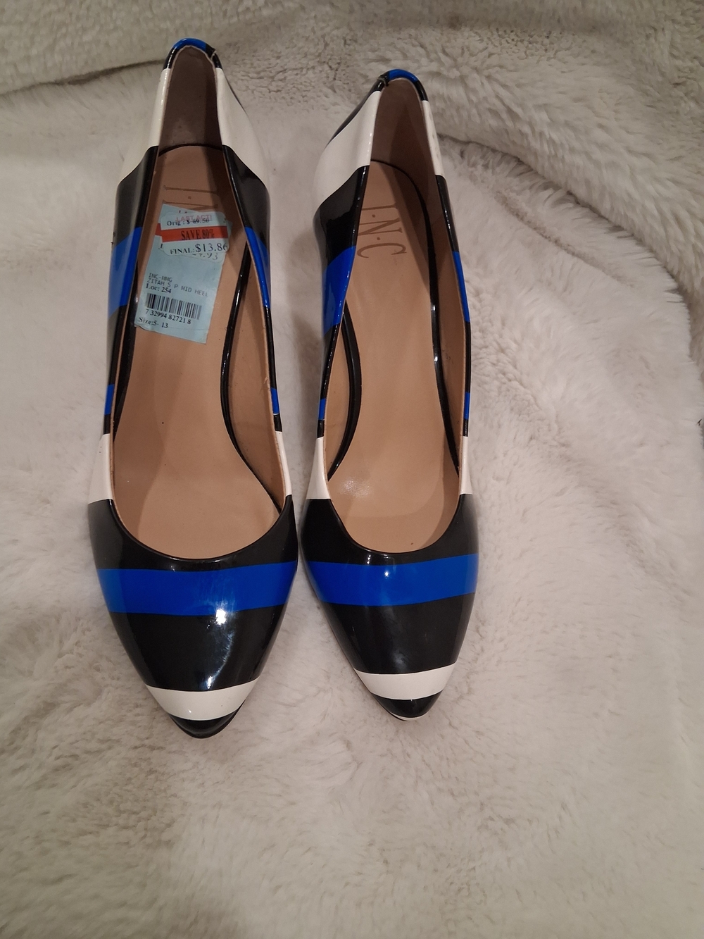INC International Concepts Striped Pointed Toe Flats in Black, White & Blue